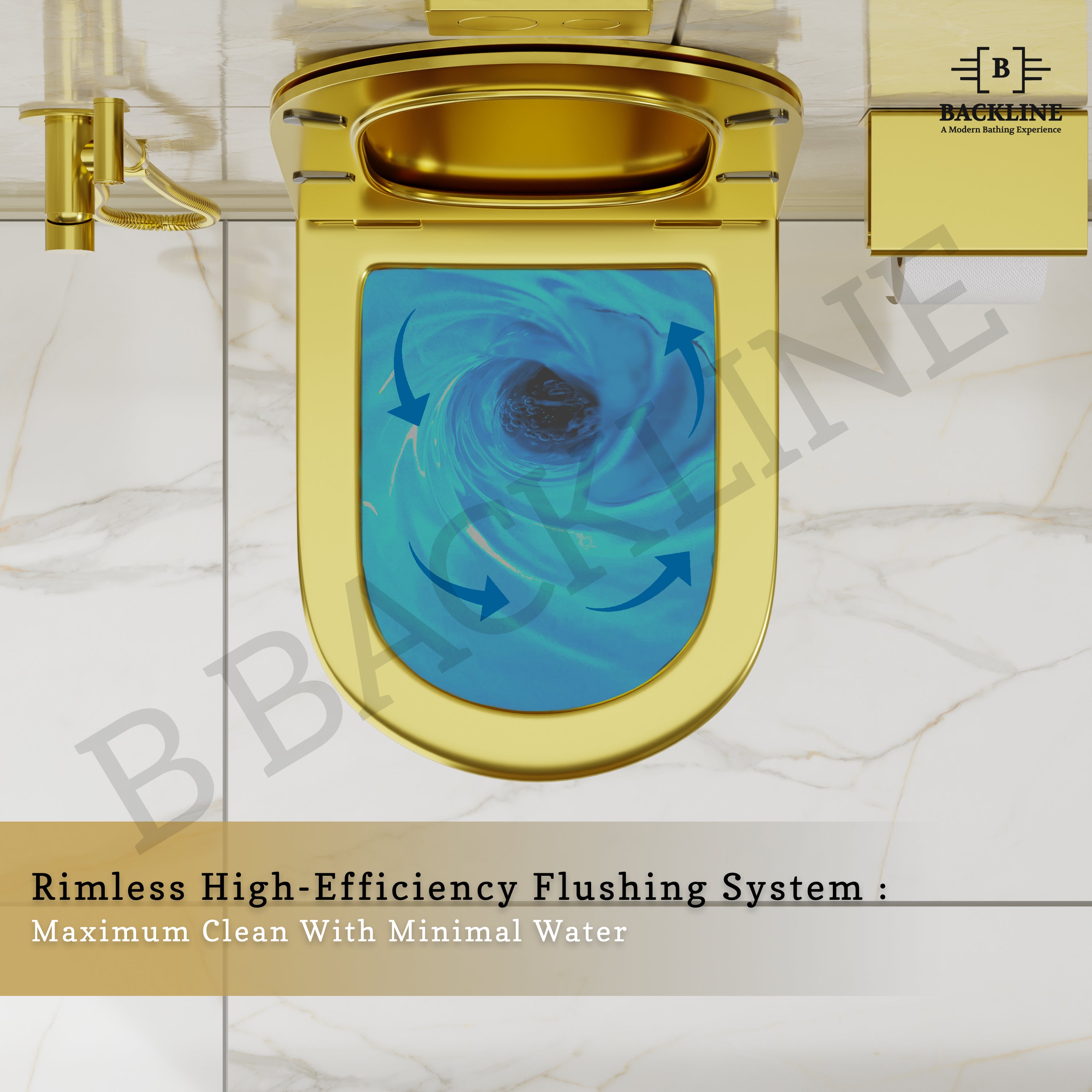 B Backline Ceramic Wall Mount, Wall Hung Western Toilet Commode Gold Glossy 48 X 36 X 36 Cm