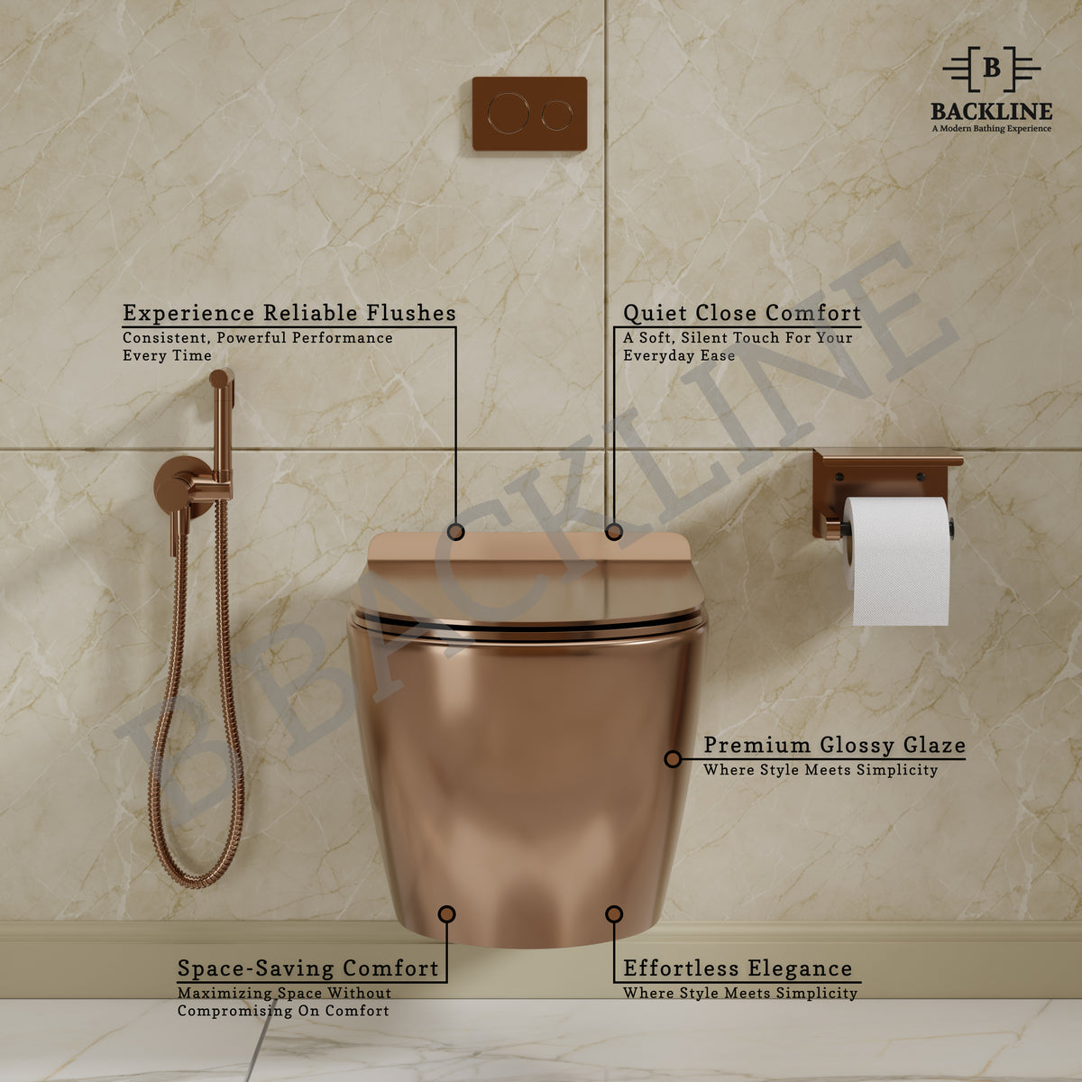 Wall Mount Commode Frame B Backline Ceramic Wall Mount, Wall Hung Western Toilet Commode Rose G