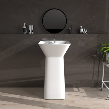 B Backline Ceramic Pedestal Free Standing Wash Basin Square 17 Inch White