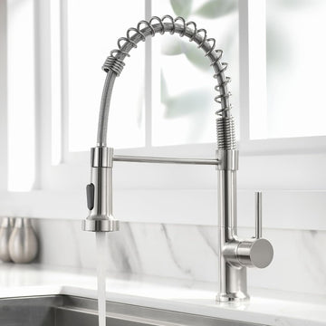 B Backline 360° Rotatable Pull-Out Kitchen Faucet | Dual-Flow Hot & Cold Brass Mixer Tap - Brushed Nickel