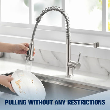 B Backline 360° Rotatable Pull-Out Kitchen Faucet | Dual-Flow Hot & Cold Brass Mixer Tap - Brushed Nickel