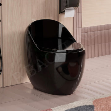 B Backline Ceramic One-Piece Western Toilet Commode With Tank S Trap Commode Syphonic Flushing System Black Glossy Finish