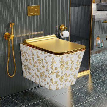 B Backline Ceramic Wall Hung Toilet or Wall Mounted Closet Square Gold