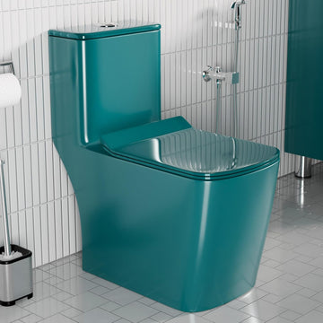B Backline Ceramic Western One-Piece Toilet Commode Green Glossy Color S-Trap