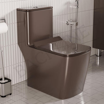 B Backline Ceramic Western Toilet One-Piece Commode Brown Color S-Trap