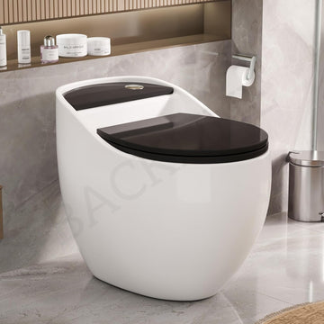 B Backline Ceramic One Piece Western Toilet Commode Syphonic Flushing | Water Closet | Commode With Soft Close Seat Cover For Bathroom S Trap Outlet Is From Floor (White Black)