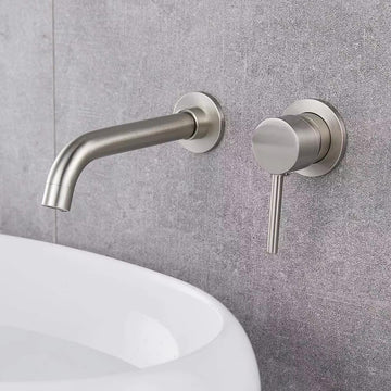 B Backline Brass Wall-Mount Basin Mixer Tap – Single Lever Hot & Cold Bathroom Faucet (Brushed Nickel)
