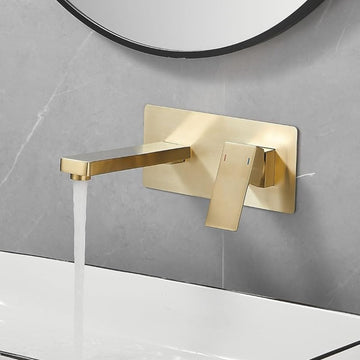 B Backline Brass Wall Mounted Basin  Faucet Mixer Tap Hot & Cold Water for Bathroom & Livingroom (Brushed Gold)