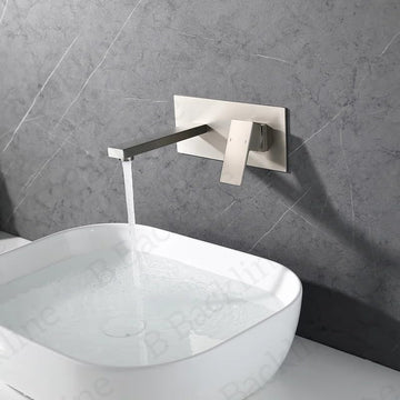 B Backline Wall-Mount Basin Faucet | Hot & Cold Brass Mixer Tap for Bathroom & Livingroom - Brushed Nickel