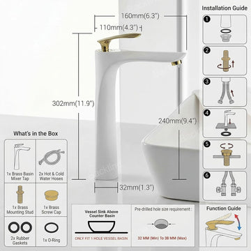 B Backline Brass Wash Basin Hot & Cold Basin Mixer Tap White Color