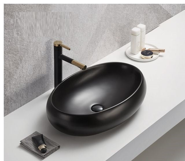 B Backline Ceramic Table Top, Counter Top Wash Basin 24 X 16 X 5.5 Inch Black Matt