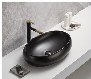 B Backline Ceramic Table Top, Counter Top Wash Basin 24 X 16 X 5.5 Inch Black Matt