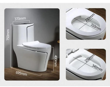 Backline One Piece P-Trap Toilet Commode in White & Blue | 10L Built-in Tank Ceramic Water Closet with Efficient Wash-Down Flushing and Soft Closing Seat Cover