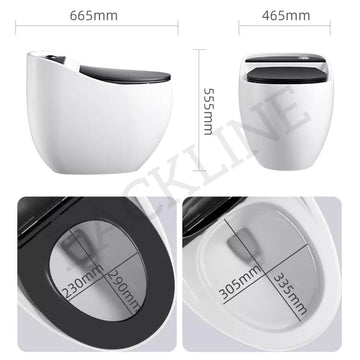 B Backline Ceramic One Piece Western Toilet Commode Syphonic Flushing | Water Closet | Commode With Soft Close Seat Cover For Bathroom S Trap Outlet Is From Floor (White Black)