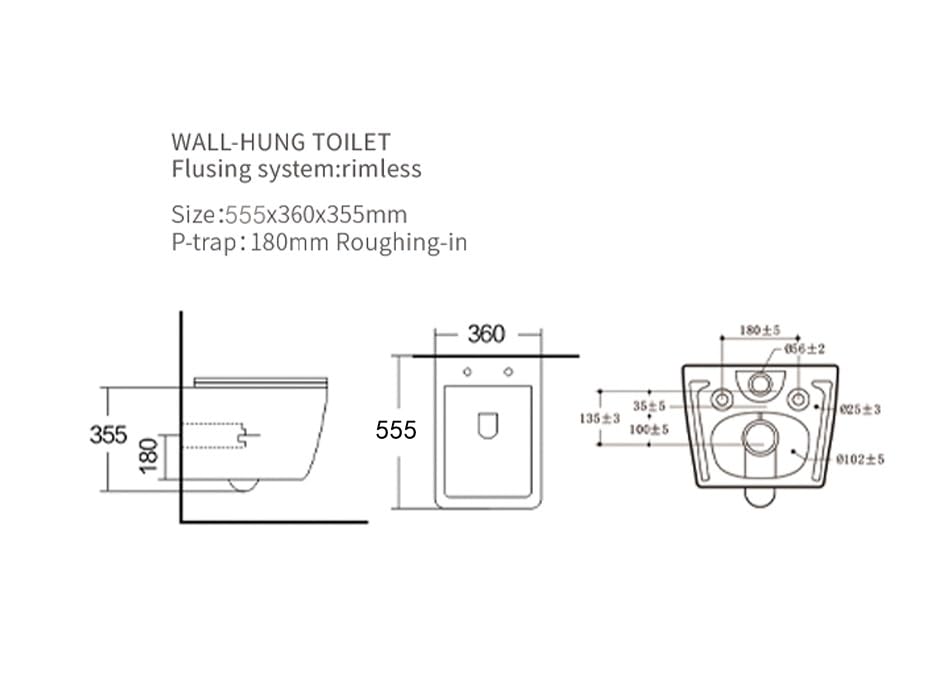 B Backline Ceramic Wall Hung Toilet or Wall Mounted Closet Square Gold