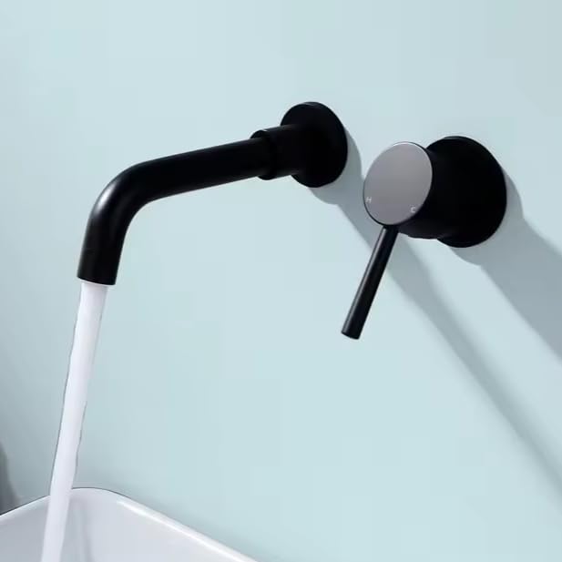 B Backline Brass Wall Mount Single Lever Basin Mixer Tap with Hot & Cold Water for Bathroom & Livingroom (Black Matt)