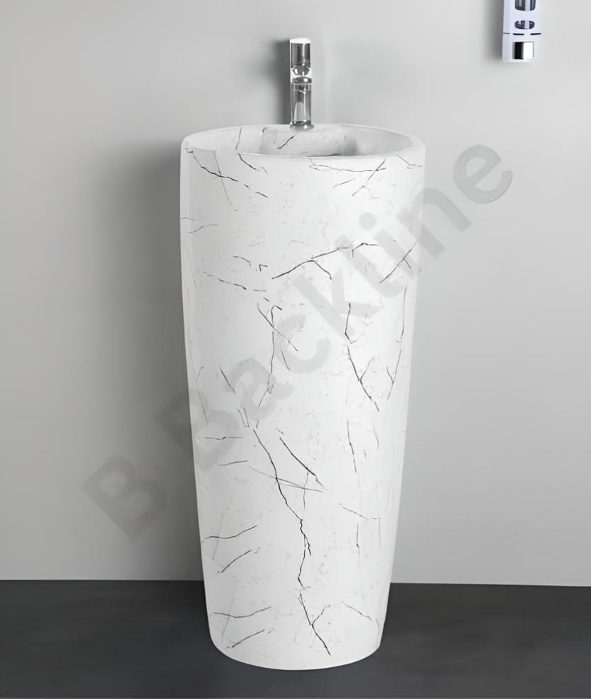 B Backline Ceramic Pedestal Free Standing Wash Basin Round 15 Inch White