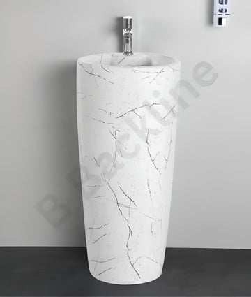 B Backline Ceramic Pedestal Free Standing Wash Basin Round 15 Inch White