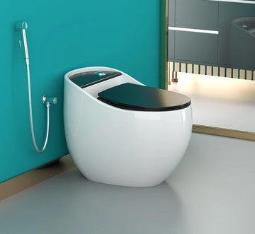 B Backline Ceramic One Piece Western Toilet Commode Syphonic Flushing | Water Closet | Commode With Soft Close Seat Cover For Bathroom S Trap Outlet Is From Floor (White Black)