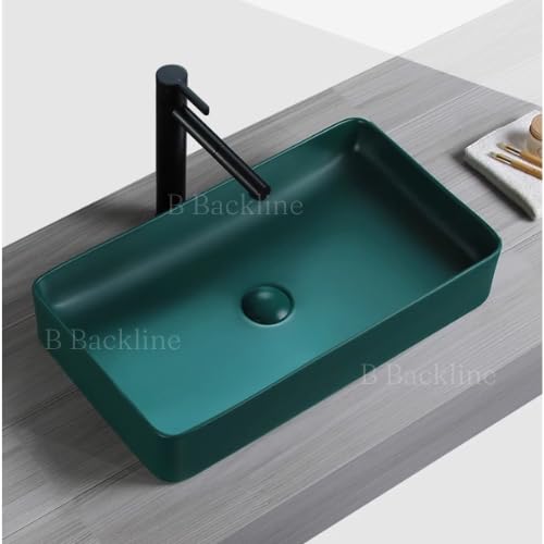 B Backline Ceramic Table Top Wash Basin Counter Top Bathroom Sink Wash Basin Art Basin For Bathrooms & Living Room 24 X 13.5 X 4 Inches (Green Matt)