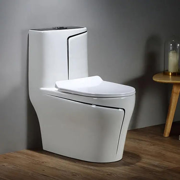 B Backline Ceramic Floor Mounted One Piece Water Closet Commode Western Toilet Syphonic Flushing Bathrooms S Trap Outlet Is From Floor , 12 Inches From Wall To Trap