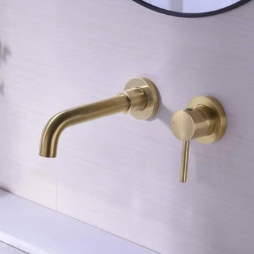 B Backline Brass Wall Mount Single Lever Basin Mixer Tap with Hot & Cold Water for Bathroom & Livingroom (Brushed Gold)