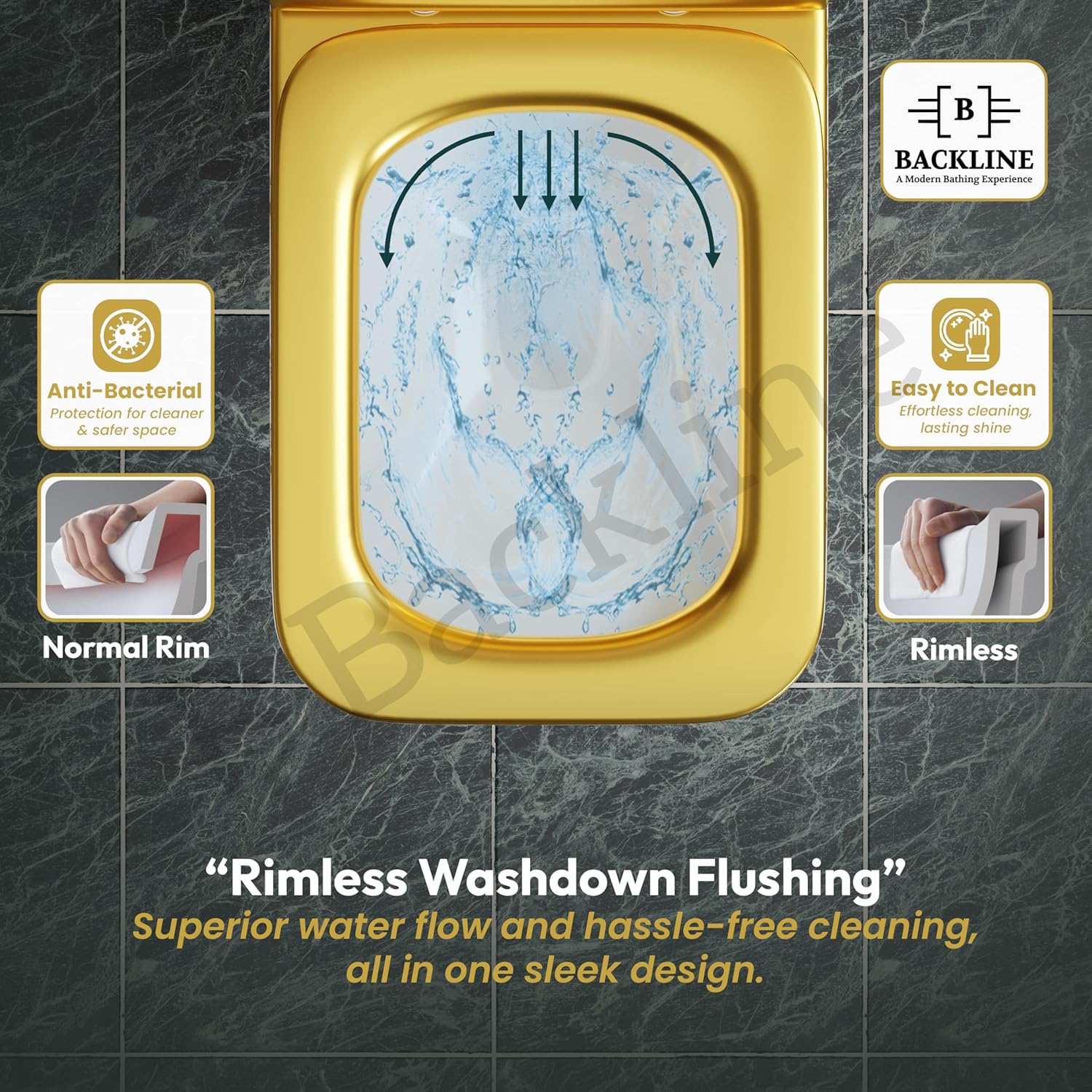 B Backline Ceramic Wall Hung Toilet or Wall Mounted Closet Square Gold