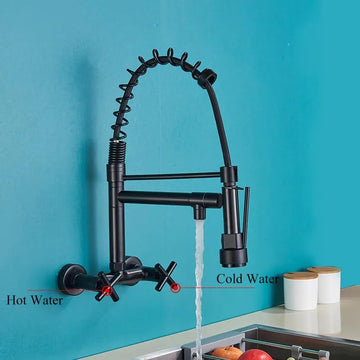 B Backline Brass Wall-Mount Sink Tap Hot & Cold Mixer Pullout Kitchen Faucet(Black)