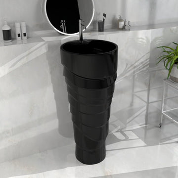 B Backline Ceramic Pedestal Wash Basin Round 15 Inch Black