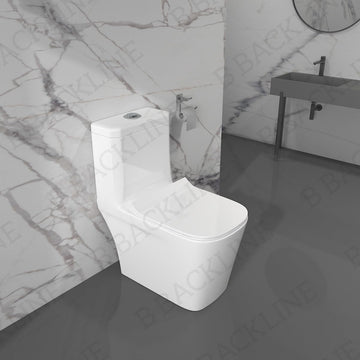 B Backline Ceramic Floor Mounted One-Piece Toilet Western Commode White Color