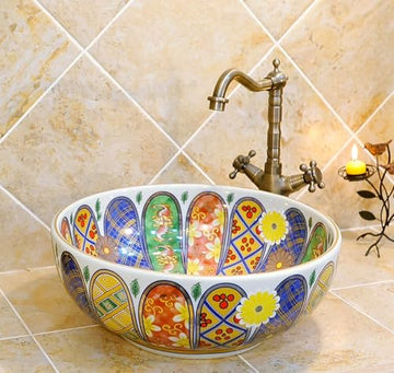 B Backline Mexican Ceramic Wash Basin | Designer Table Top wash basin | Countertop Basin Sink For Livingroom & Bathroom/Home/Office/Hotels 41 X 41 X 14 Cm.