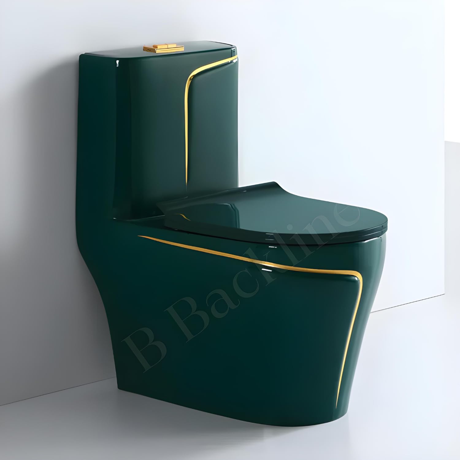 B Backline Ceramic Floor Mounted One Piece Water Closet Commode Western Toilet Syphonic Flushing Bathrooms S Trap Outlet Is From Floor , 12 Inches From Wall To Trap  (Dark Green Glossy)