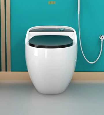 B Backline Ceramic One Piece Western Toilet Commode Syphonic Flushing | Water Closet | Commode With Soft Close Seat Cover For Bathroom S Trap Outlet Is From Floor (White Black)