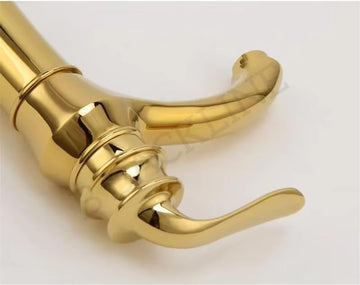 B Backline Gold Glossy Basin Mixer Tap | Dual Handle Hot & Cold Faucet for Bathroom & Living Room | Stainless Steel Pillar Tap