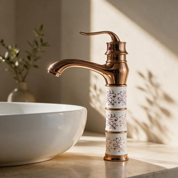 Backline 12-Inch Basin Mixer Tap - Rose Gold & White Single Lever Pillar Tap