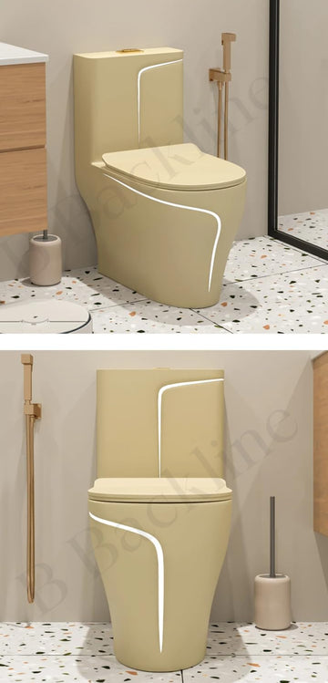 B Backline Ceramic Floor Mounted One Piece Water Closet Commode Western Toilet Syphonic Flushing Bathrooms S Trap Outlet Is From Floor , 12 Inches From Wall To Trap