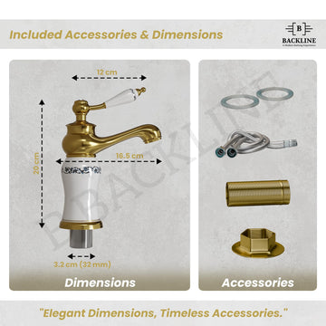 B Backline Brass Gold White Color Wash Basin Hot & Cold Basin Mixer Tap