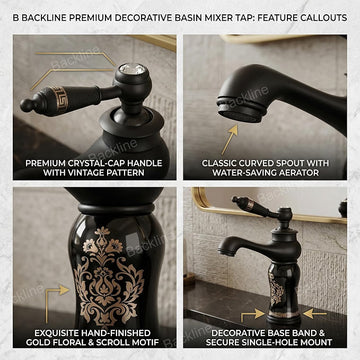 B Backline Brass Black Color Wash Basin Hot & Cold Basin Mixer Tap