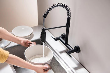 B Backline Brass Wall-Mount Sink Tap Hot & Cold Mixer Pullout Kitchen Faucet (Black Matt)