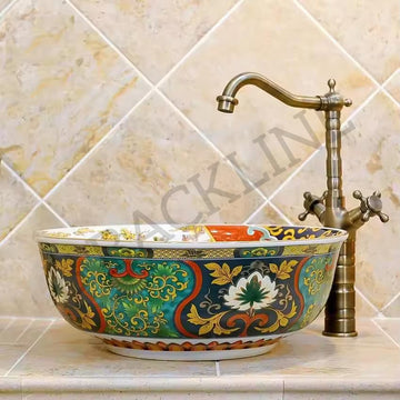 B Backline Ceramic Mexican Wash Basin | Tabletop Ceramic Bathroom Sink | Art Basin | Wash Basin For Bathroom 42 X 42 X 14 Cm