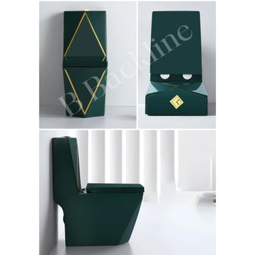 B Backline Ceramic Floor Mounted One Piece Water Closet Commode Western Toilet Bathrooms S Trap Outlet Is From Floor , 12 Inches From Wall To Trap Green Glossy