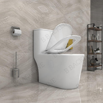 B Backline Ceramic One-Piece Toilet 6D Flushing System White Color Western Commode Syphonic Flushing S-Trap  Outlet Is From Floor
