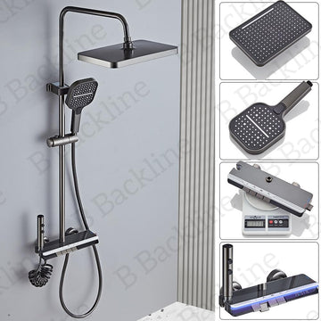 B Backline  Luxury Shower Panel With Set Rainfall Shower For Bathrooms (Grey Matt)