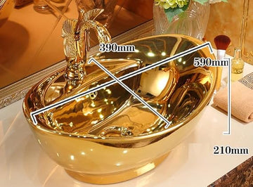 B Backline Ceramic Counter Top/Over Counter Wash Basin Table Top/Vessel Sink for Bathroom & Living Room 59 X 39 X 21 cm (Gold)
