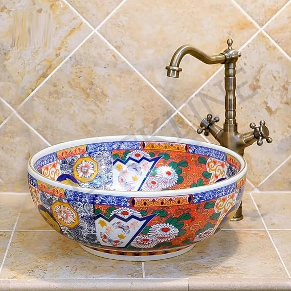 B Backline Mexican Ceramic Wash Basin | Designer Table Top wash basin | Countertop Basin Sink For Livingroom & Bathroom/Home/Office/Hotels 42 X 42 X 14 Cm.