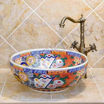 B Backline Mexican Ceramic Wash Basin | Designer Table Top wash basin | Countertop Basin Sink For Livingroom & Bathroom/Home/Office/Hotels 42 X 42 X 14 Cm.