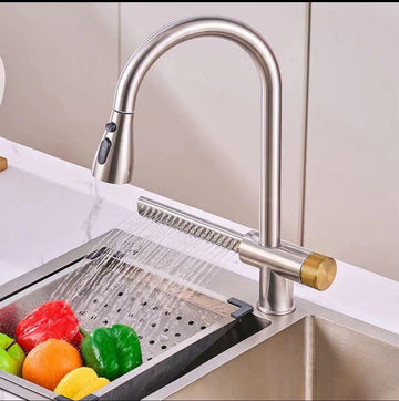 B Backline Brass Single Lever Kitchen Sink Faucet Mixer 360° Pull-Out Sprayer Kitchen Faucet Tap  with Multi-Function Spray Head, Chrome