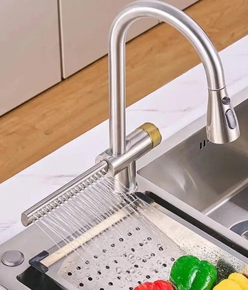 B Backline Brass Single Lever Kitchen Sink Faucet Mixer 360° Pull-Out Sprayer Kitchen Faucet Tap  with Multi-Function Spray Head, Chrome