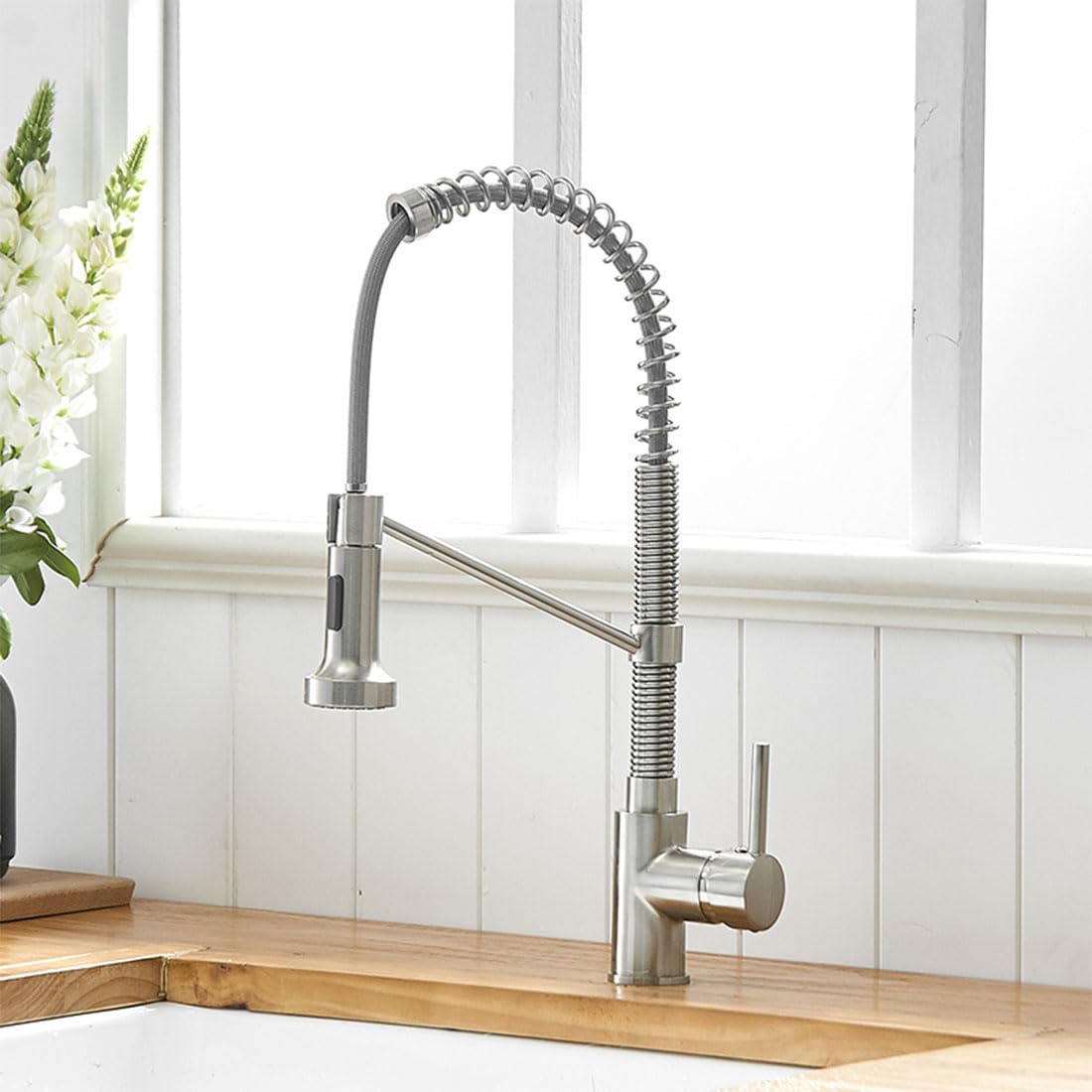 B Backline Brass Kitchen Sink Mixer Tap/Faucet Pull-Out, Dual Flow Sprays 360° Rotatable Kitchen (Brushed Nickle)