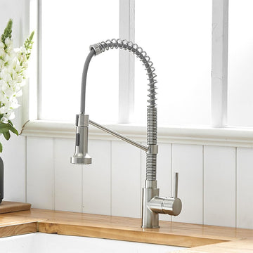 B Backline Brass Kitchen Sink Mixer Tap/Faucet Pull-Out, Dual Flow Sprays 360° Rotatable Kitchen (Brushed Nickle)